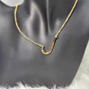 Monogram Necklace Initial Letter J Upper Case Block Side Pendant Gold Tone